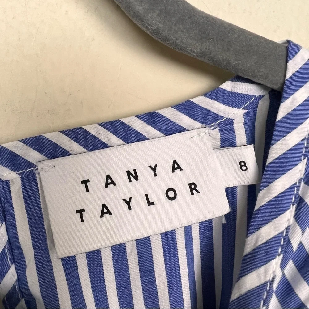 Tanya Taylor Pilar Striped Ruffle-Trim Blouse size 8 Blue White Cotton Blend - Picture 12 of 14